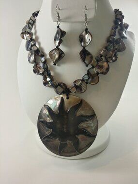 NEW Designer Inspired Mother of Pearl Sun Pendant and Drop Earrings Set